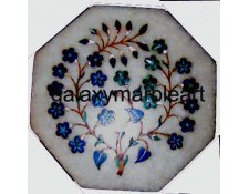  White marble inlay tile oct  5" TP-508